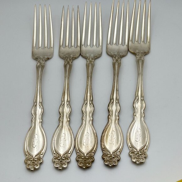 Vintage Holmes & Edwards Salad Forks Set of 5 Chalon Chatsworth Monogrammed - Picture 8 of 10